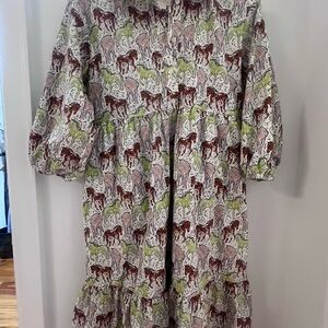 ANTHROPOLOGIE MAEVE BETTINA Equestrian HORSE TIERED MAXI SHIRT DRESS